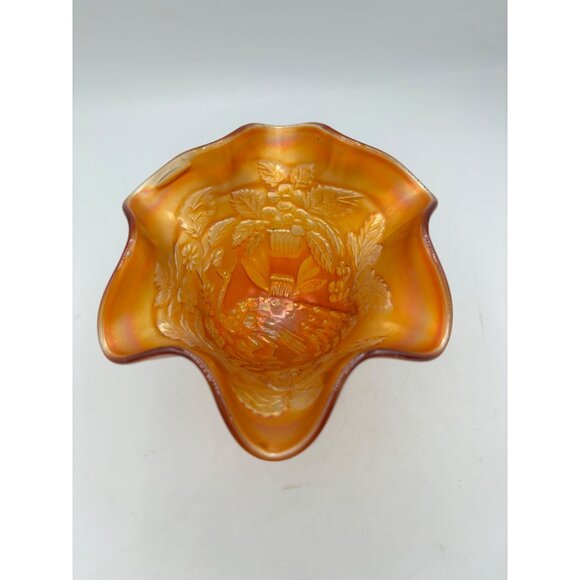Vintage Fenton Marigold Carnival Glass Peacock and Urn Compote 5 1/2" - Picture 15 of 16
